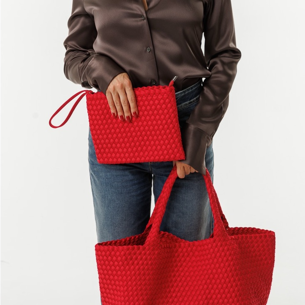 Woven Red Tote and Wristlet Set - Women Bags